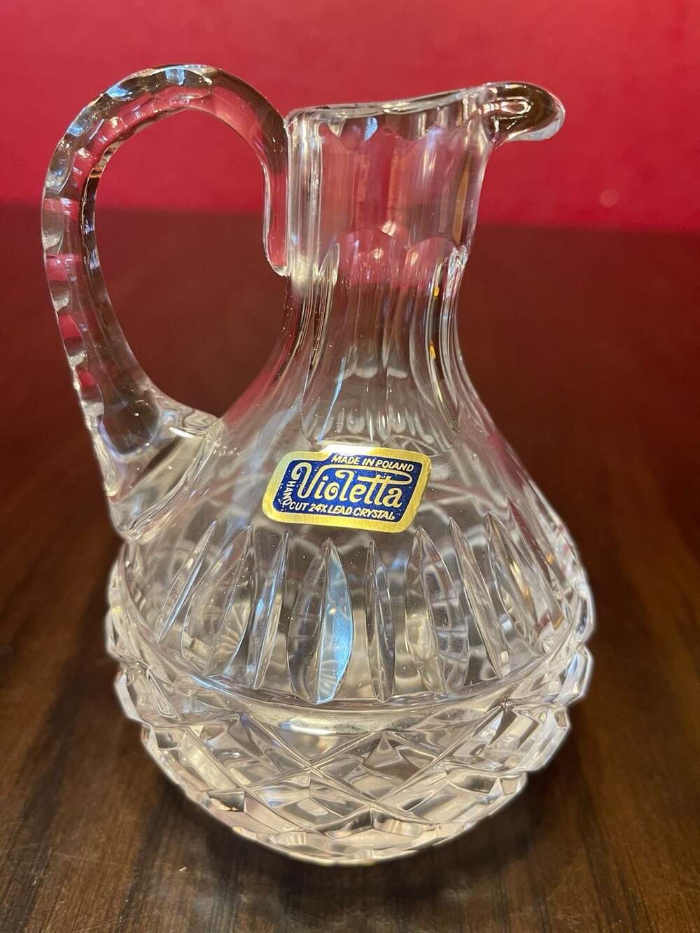 Violetta Cut 24% Lead Crystal Pitcher Cruet Barware Made In Poland